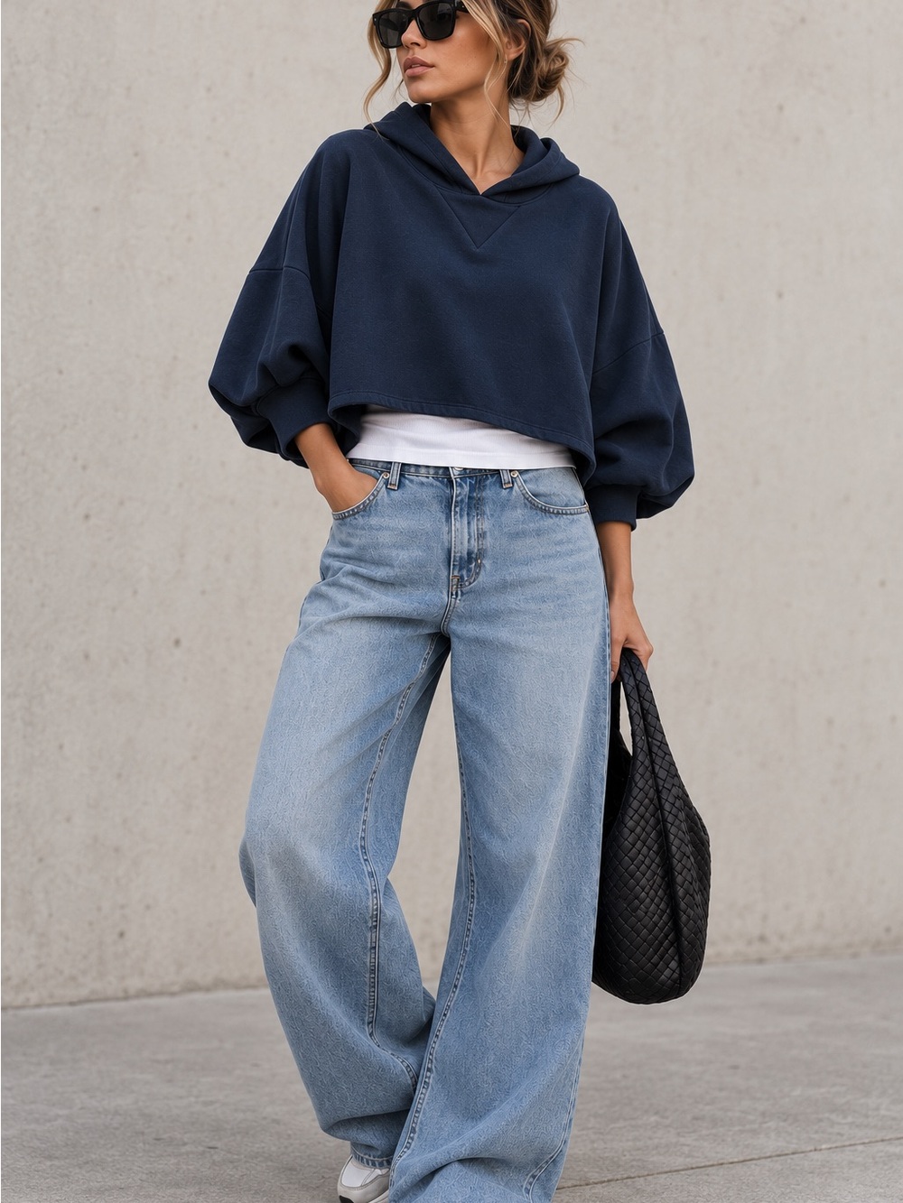 MM6 Maison Martin Margiela Navy Cropped Hooded Top XS Made in Italy
